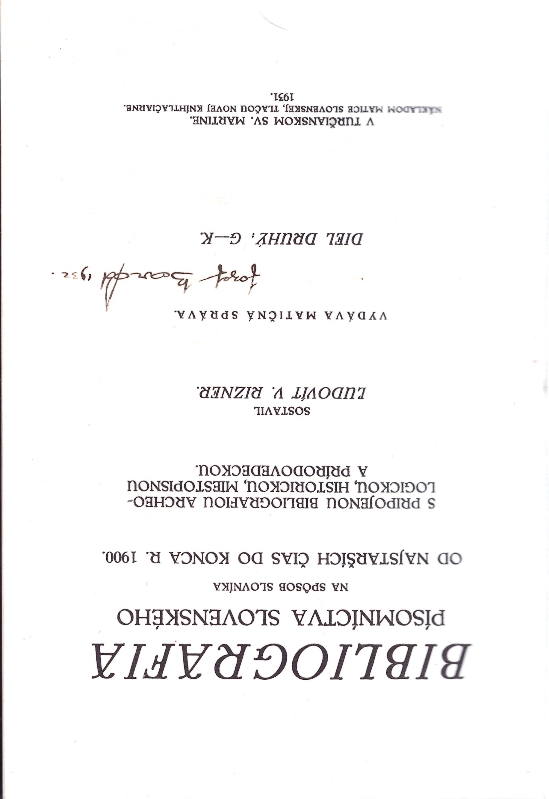 Ľudovíť V. Rizner: Bibliografia písomníctva slovenského, 2. diel G - K